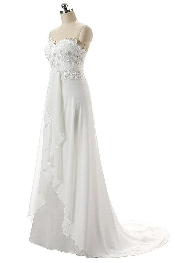 Pretty Sweetheart A Line Lace Chiffon Long Ivory Beach Wedding Dress Y0117