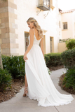 Spaghetti Straps Lace Chiffon Long Flowy Beach Wedding Dresses