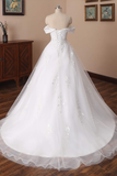 Charming Off The Shoulder Long A Line Tulle Wedding Dress With Lace Appliques Y0121