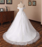 Charming Off The Shoulder Long A Line Tulle Wedding Dress With Lace Appliques Y0121