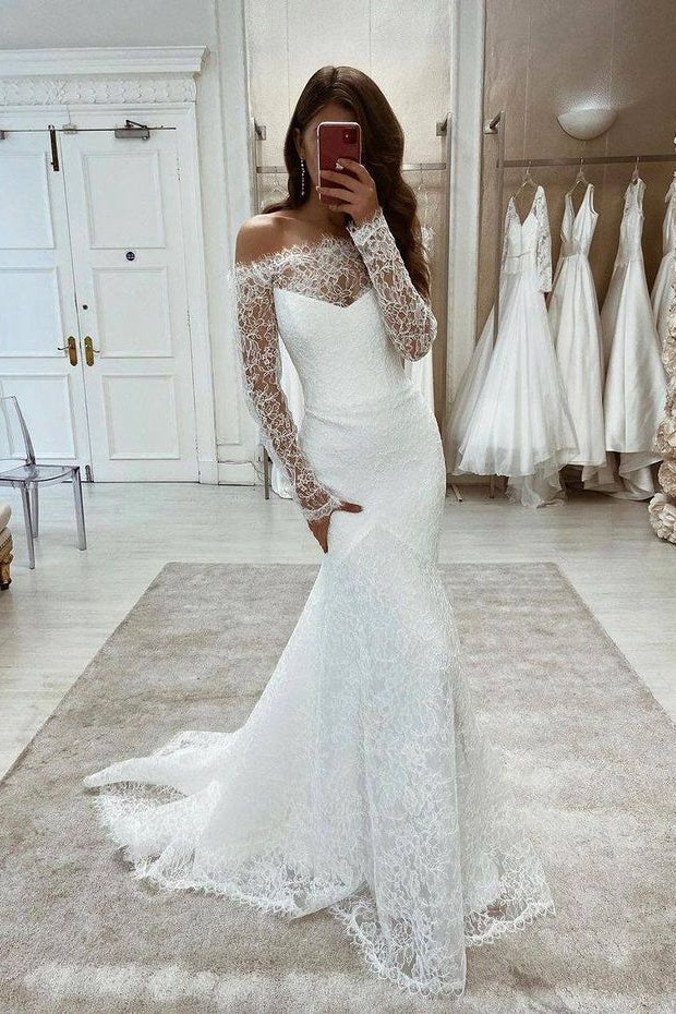 New Arrival Mermaid Long Lace Beach Wedding Dress With Sleeves Y0122