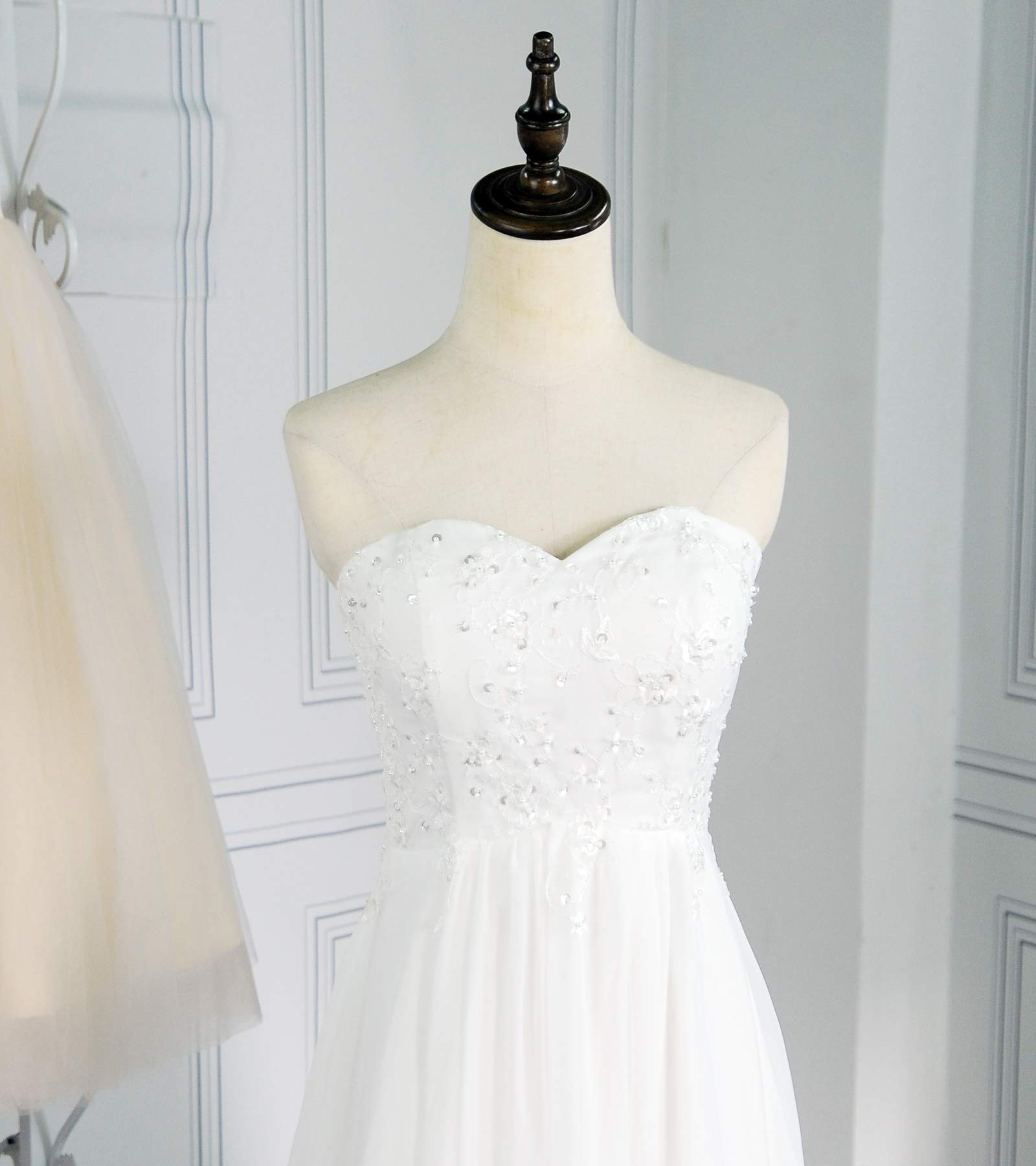 Classy Sweetheart Long Ivory Lace Chiffon Beach Wedding Dress Y0124