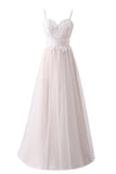 Elegant Spaghetti Straps Lace Tulle Long A-line Prom Dresses Y0129