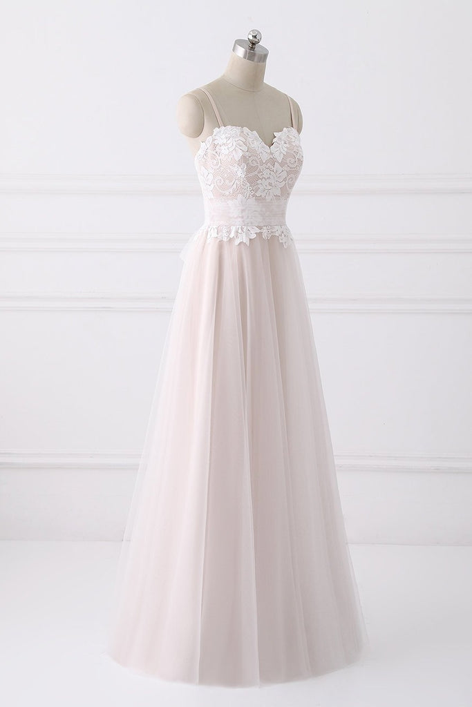 Elegant Spaghetti Straps Lace Tulle Long A-line Prom Dresses Y0129