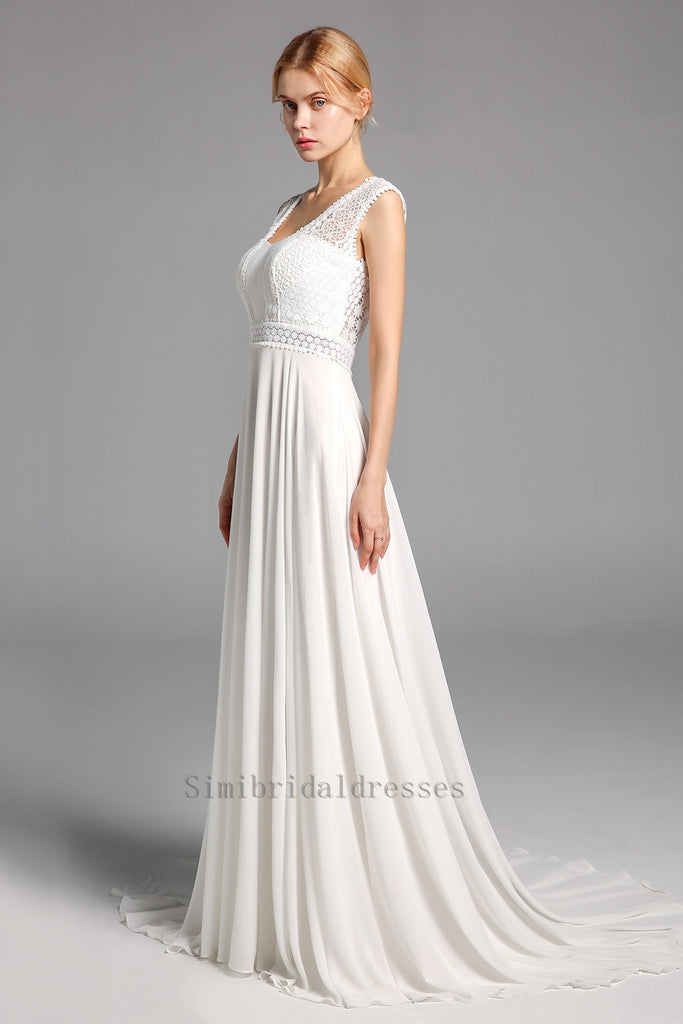 Charming Lace Chiffon Open Back Long Beach Wedding Dresses Y0130 ...
