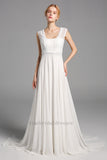 Charming Lace Chiffon Open Back Long Beach Wedding Dresses Y0130