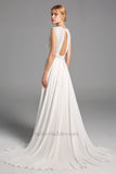 Charming Lace Chiffon Open Back Long Beach Wedding Dresses Y0130