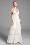 Elegant Spaghetti Straps V-Neck Lace Chiffon Long Beach Wedding Dress Y0131