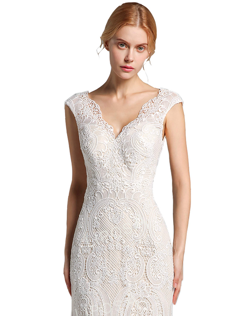 Chic Sheath Long Zipper Back Lace Wedding Dress Bridal Dress For Women Y0132