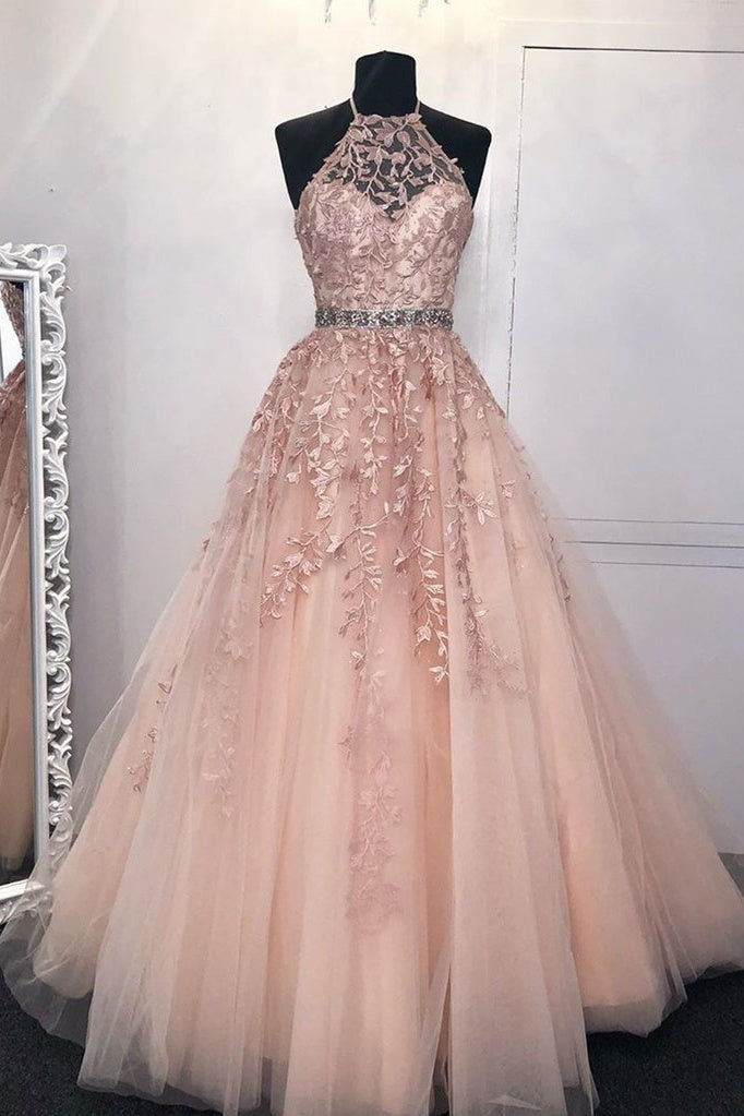 Modest Halter Backless Long Aline Prom Dresses Pretty Party Dresses Y0139