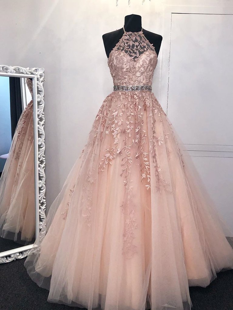 Modest Halter Backless Long Aline Prom Dresses Pretty Party Dresses Y0139