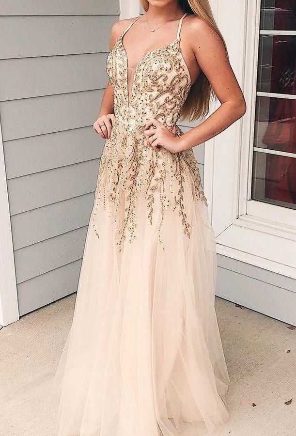 A-line Long Tulle Prom Dress For Teens Lace Party Gowns Y0140