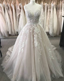 Pretty V-neck Long Tulle Wedding Dress With Lace Appliques Y0144