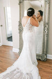 Classy Backless Long V-neck Lace Wedding Dresses Pretty Bridal Dresses Y0148