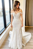 Gorgeous Off The Shoulder Long Mermaid Lace Wedding Dresses Y0153