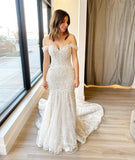 Gorgeous Off The Shoulder Long Mermaid Lace Wedding Dresses Y0153