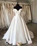 Formal Elegant Off The Shoulder Long Satin Wedding Dresses Y0154