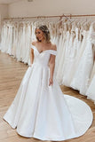 Formal Elegant Off The Shoulder Long Satin Wedding Dresses Y0154