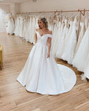 Formal Elegant Off The Shoulder Long Satin Wedding Dresses Y0154