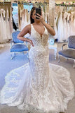 Amazing Mermaid V-neck Long Lace Wedding Dresses Classy Bridal Gowns Y0157