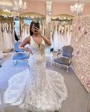 Amazing Mermaid V-neck Long Lace Wedding Dresses Classy Bridal Gowns Y0157