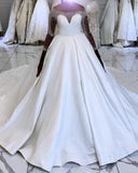 Gorgeous White Long Sleeves Ball Gown Beading Satin Long Wedding Dresses Y0162