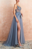 Cute Spaghetti Straps V-Neck Beading Long Front Split Prom Dresses Y0164