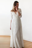 Classy Half Sleeves V-neck Flooe Length Beach Wedding Dresses Y0166