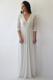 Classy Half Sleeves V-neck Flooe Length Beach Wedding Dresses Y0166