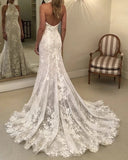 Charming Halter Backless Long Lace Wedding Dresses Bridal Gowns Y0170