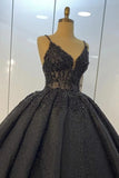 Amazing Ball Gown Spaghetti Straps Black Lace Long Prom Dress Princess Dress Y0175