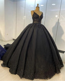 Amazing Ball Gown Spaghetti Straps Black Lace Long Prom Dress Princess Dress Y0175