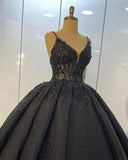 Amazing Ball Gown Spaghetti Straps Black Lace Long Prom Dress Princess Dress Y0175