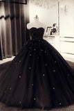 Beautiful Strapless Black Tulle Ball Gown Princess Prom Dresses Y0179