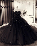Beautiful Strapless Black Tulle Ball Gown Princess Prom Dresses Y0179