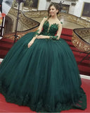 Long Sleeves Green Prom Dresses Glitter Ball Gown Princess Dresses Y0181