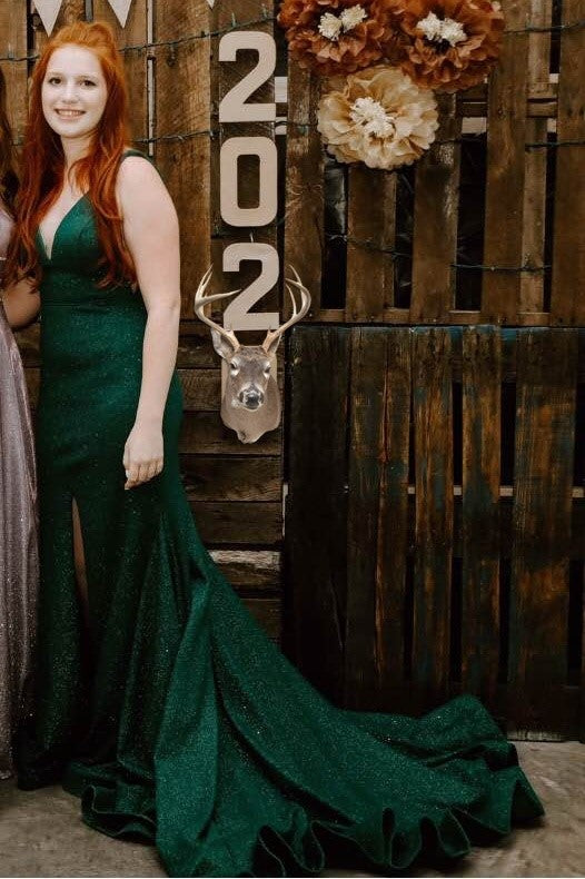 Mermaid Front Split Green Sequin Shiny Long Prom Dresses Y0182