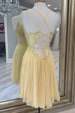 Elegant Spaghetti Straps Lace Chiffon Short Homecoming Dresses For Teens Y0187