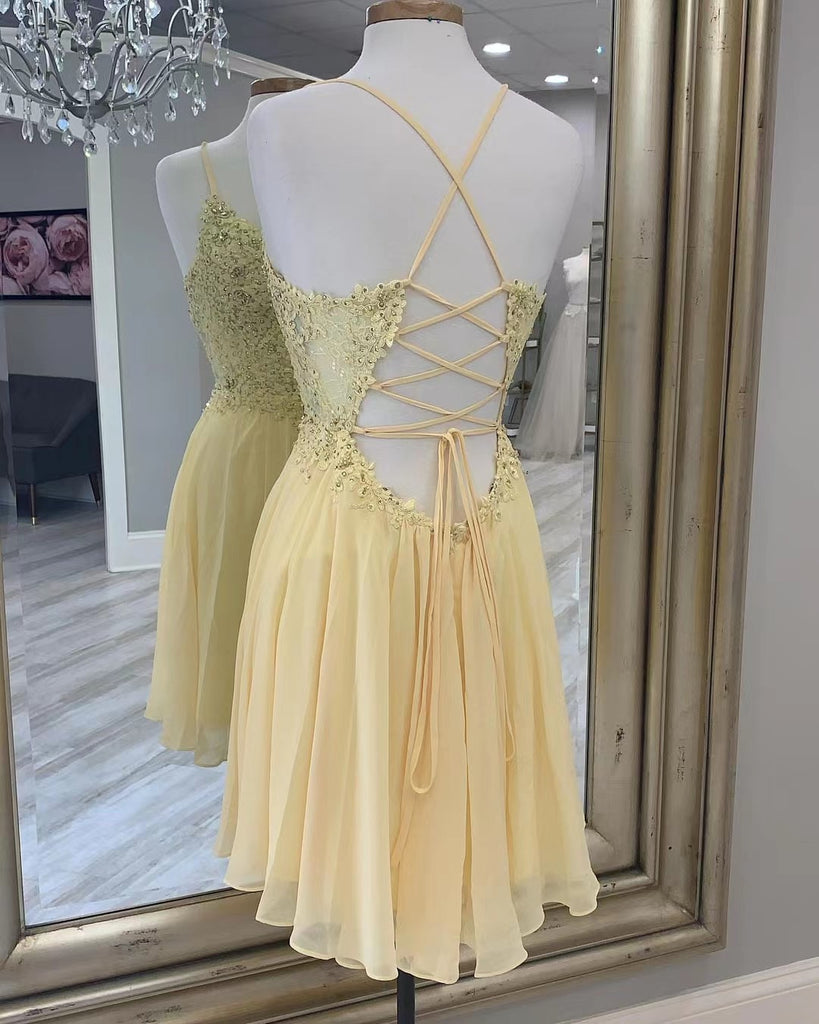 Elegant Spaghetti Straps Lace Chiffon Short Homecoming Dresses For Teens Y0187