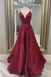 Modest V-neck Burgundy Prom Dresses Long Homecoming Dresses Y0192