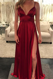 Pretty A Line Front Split Burgundy Prom Dresses Long Homecoming Dresses Y0197