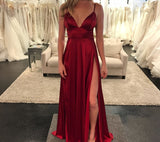 Pretty A Line Front Split Burgundy Prom Dresses Long Homecoming Dresses Y0197