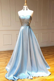 A Line Beautiful Sweetheart Strapless Long Lace Up Back Silver Prom Dresses