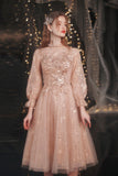 Glitter Long Sleeves A Line Homecoming Dresses Elegant Prom Dresses Y0210