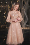 Glitter Long Sleeves A Line Homecoming Dresses Elegant Prom Dresses Y0210