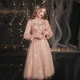 Glitter Long Sleeves A Line Homecoming Dresses Elegant Prom Dresses Y0210