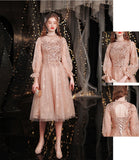 Glitter Long Sleeves A Line Homecoming Dresses Elegant Prom Dresses Y0210