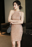 Elegant Glitter Sheath Short Zipper Back Homecoming Dresses Party Dresses Y0211