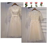 Half Sleeves Tea Length Lace Tulle Homecoming Dresses Cute Dresses Y0212