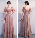 New Arrival Long A Line Elegant Lace Up Back Prom Dresses With Sleeves Y0215